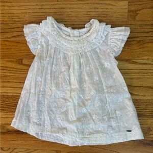 Baby Girl Short Sleeve Ruffle Top Shirt Dress WHITE FLOWERS WITH GOLD POLKA DOT